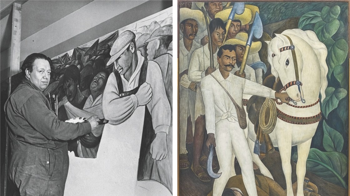 RR Diego Rivera at work on The Uprising and Agrarian Leader Zapata